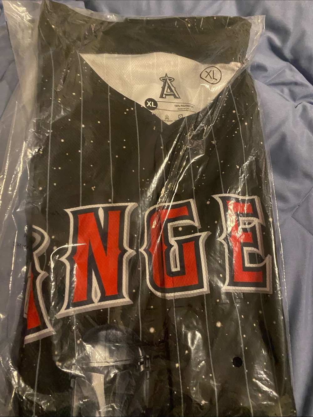 Los Angeles Angels Black Pinstripe Jersey Top with Red Accent Star Wars